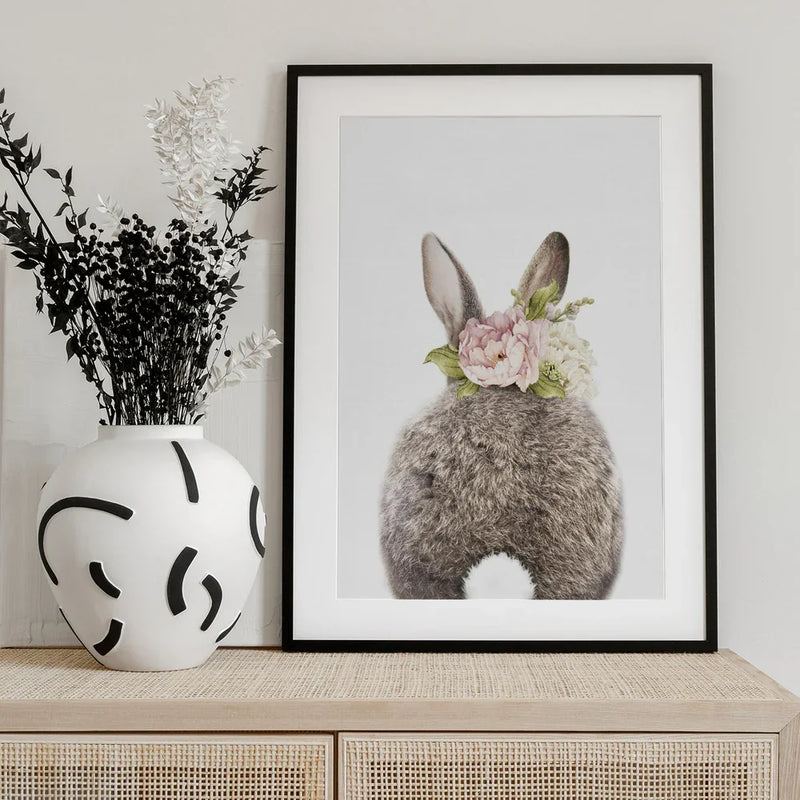 Floral Bunny Back Framed Art Lola Peacock | Home or Office Art