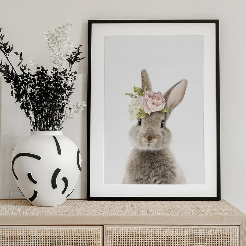 Floral Bunny Framed Art Lola Peacock | Home or Office Art