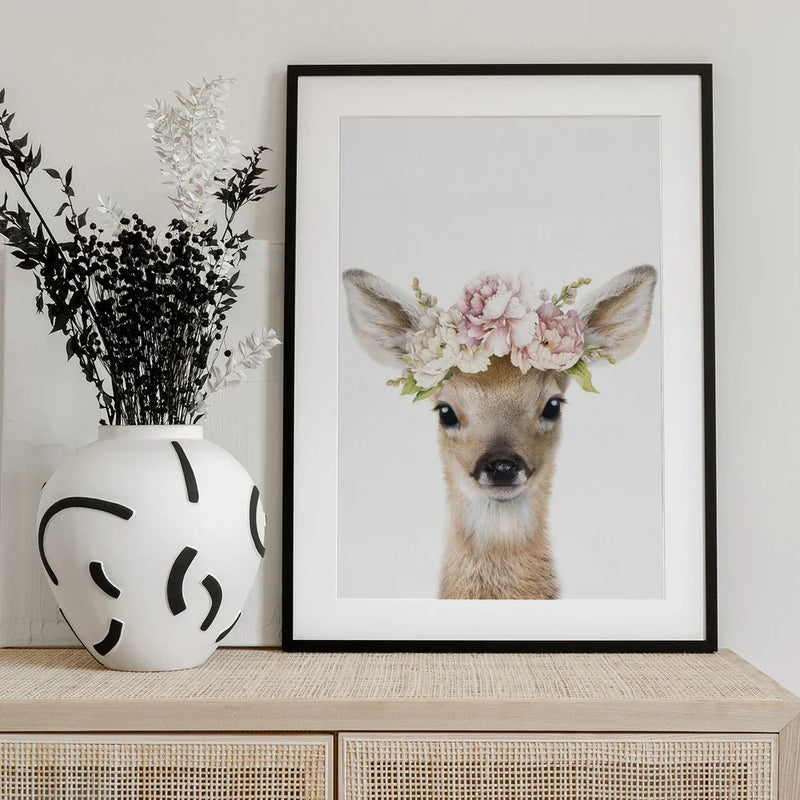 Floral Baby Deer Framed Art Lola Peacock | Home or Office Art