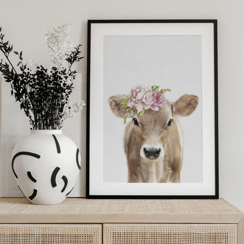 Floral Baby Calf Framed Art Lola Peacock | Home or Office Art