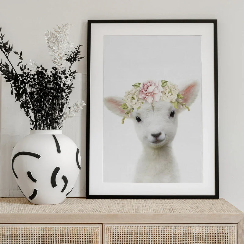 Floral Baby Sheep Framed Art Lola Peacock | Home or Office Art