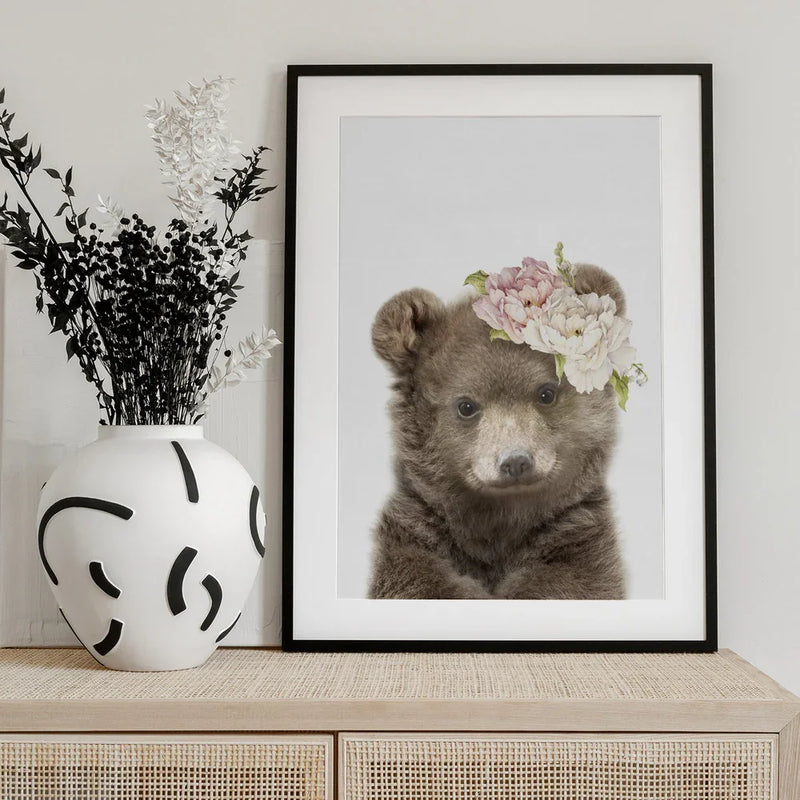 Floral Baby Bear Framed Art Lola Peacock | Home or Office Art
