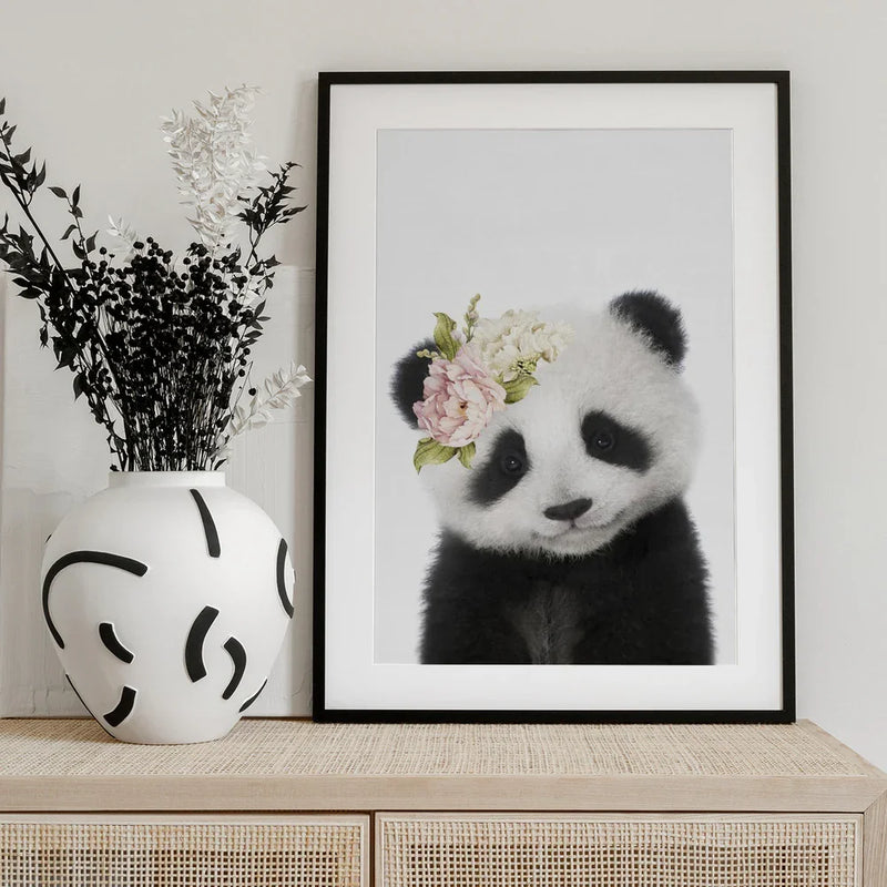 Floral Baby Panda Framed Art Lola Peacock | Home or Office Art