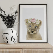 Floral Baby Lion Framed Art Lola Peacock | Home or Office Art