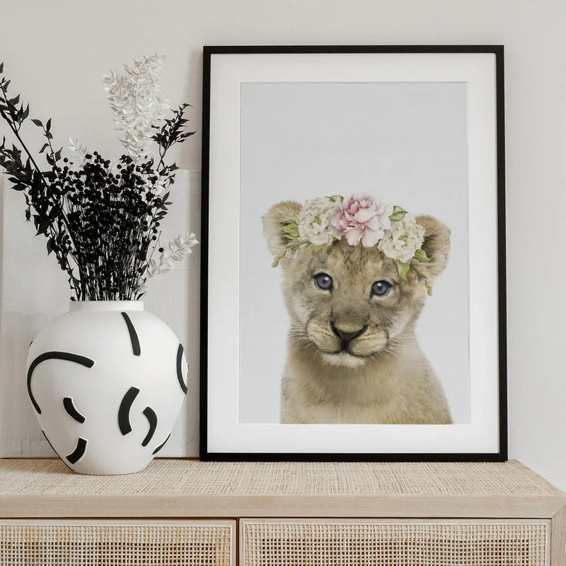 Floral Baby Lion Framed Art Lola Peacock | Home or Office Art