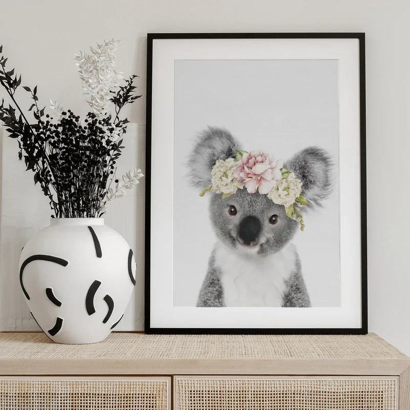 Floral Baby Koala Framed Art Lola Peacock | Home or Office Art