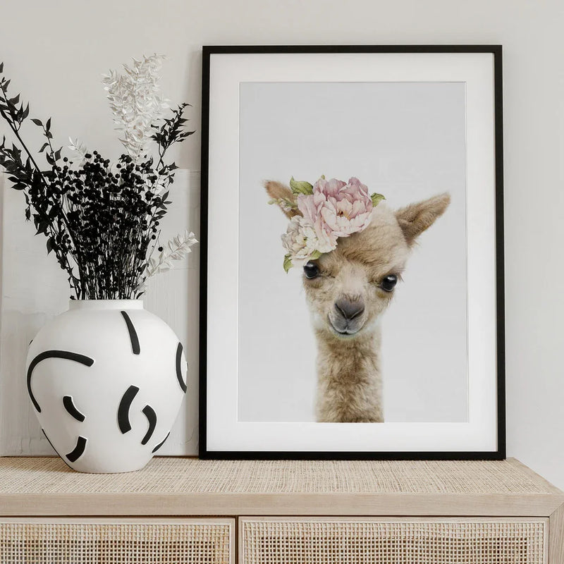 Floral Baby Llama Framed Art Lola Peacock | Home or Office Art