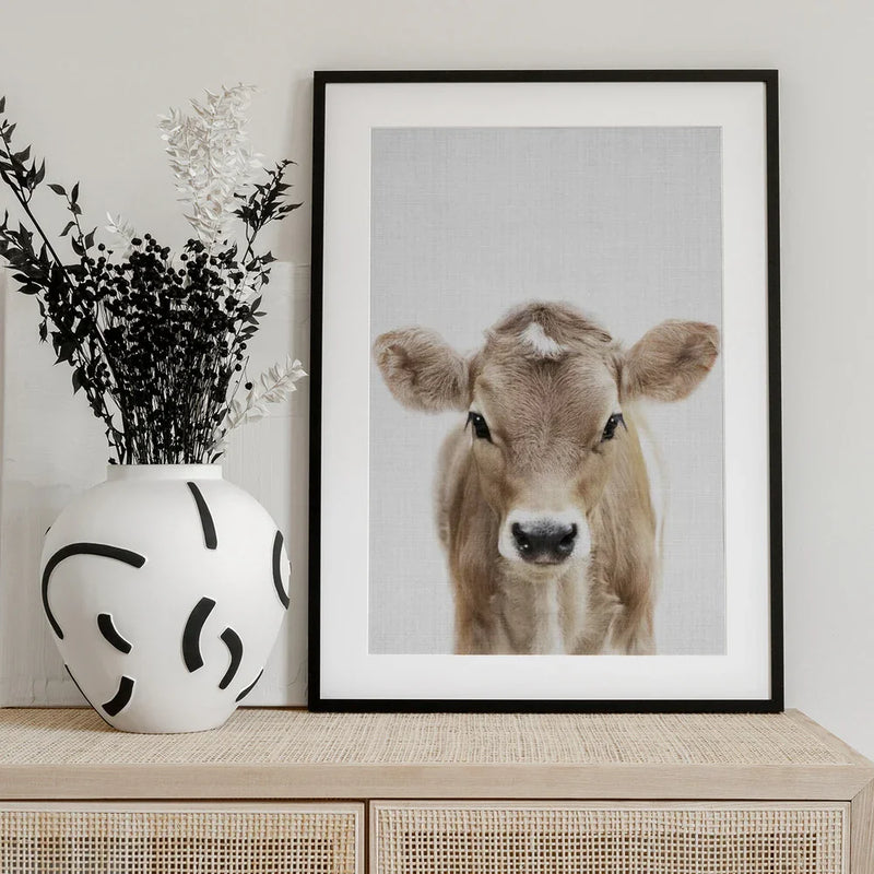 Peekaboo Baby Cow Framed Art Lola Peacock | Home or Office Art