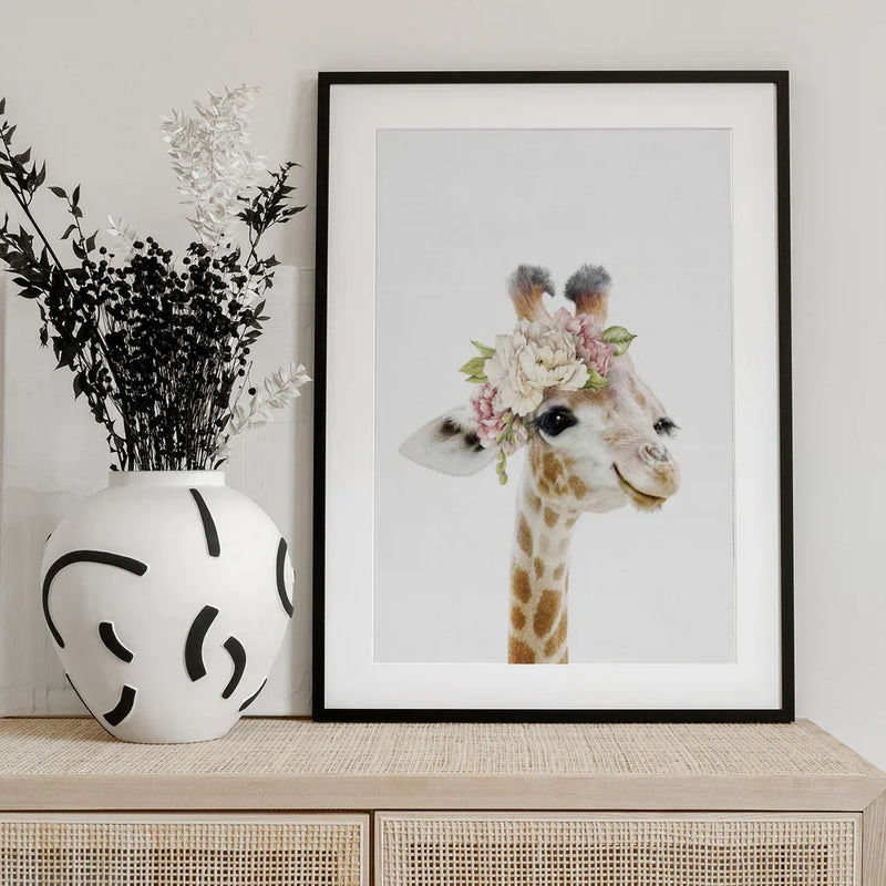 Floral Baby Giraffe Framed Art Lola Peacock | Home or Office Art