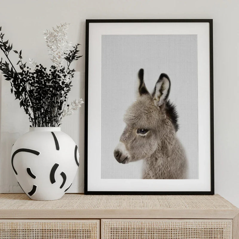 Peekaboo Baby Donkey Framed Art Lola Peacock | Home or Office Art