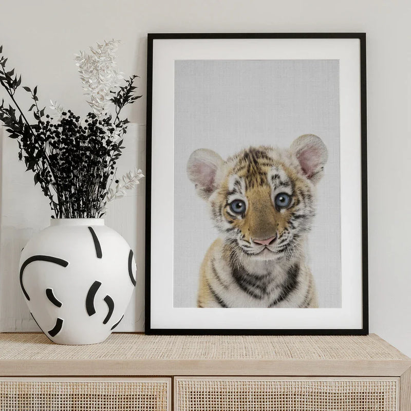Peekaboo Baby Tiger Framed Art Lola Peacock | Home or Office Art