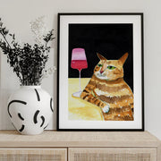 Cat Friday Night Drinks Wine Funny Cat Humour - Sharyn Bursic Framed Art | Home or Office Art