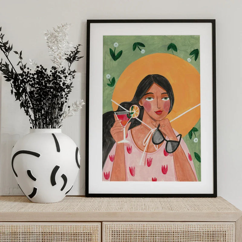 Abstract Modern Bohemian Woman with Cocktail - Caroline Bonne Müller Framed Art | Home or Office Art