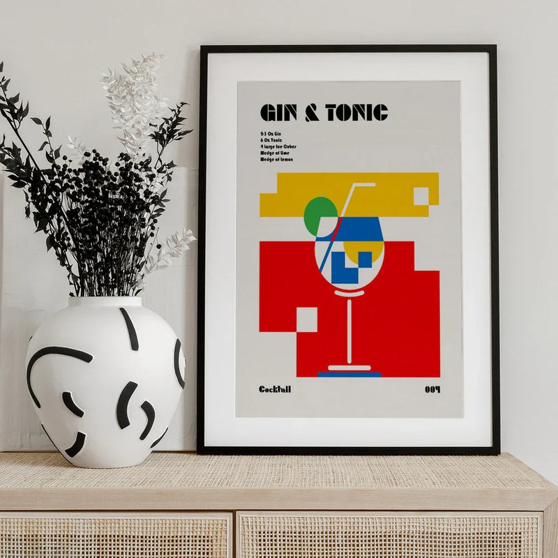 Gin &amp; Tonic Bauhaus Cocktail - Retrodrome Framed Art | Home or Office Art