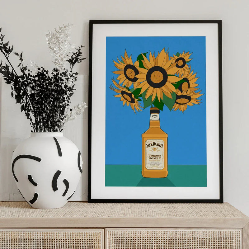 Sunflowers in Honey Whiskey Retro Illustration - Retrodrome Framed Art | Home or Office Art