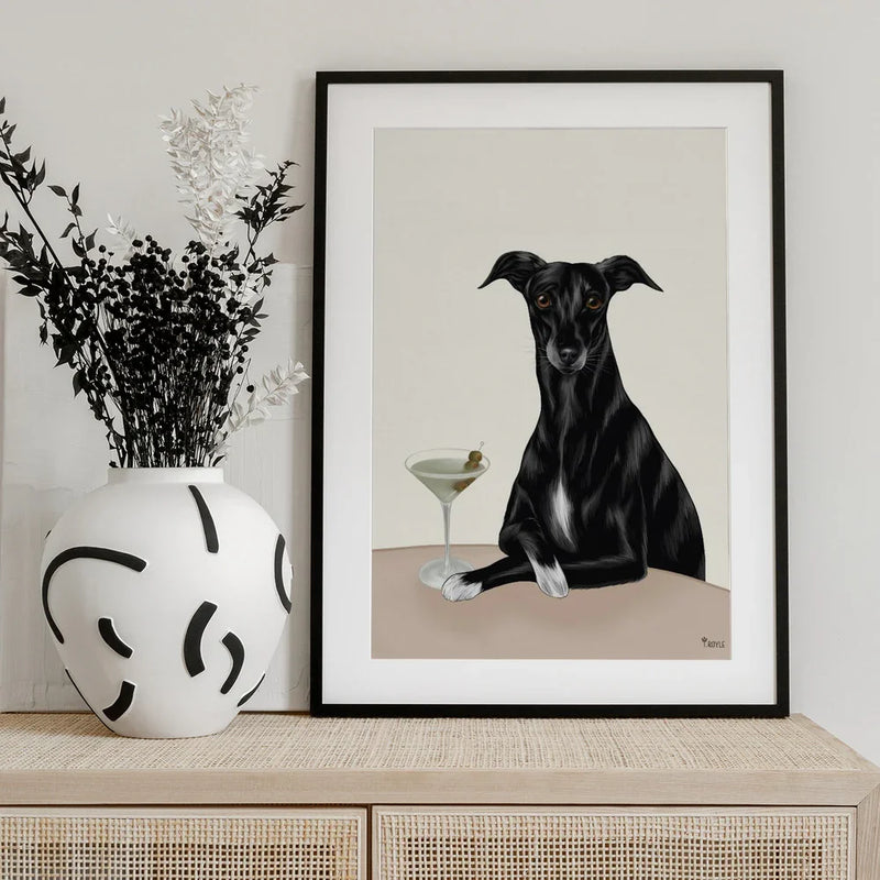 Classy Greyhound with Martini - Tara Royle Framed Art | Home or Office Art