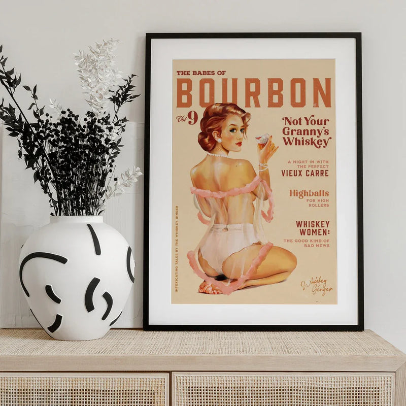 Babes of Bourbon Vol 9 Vintage Whiskey Pinup - The Whiskey Ginger Framed Art | Home or Office Art