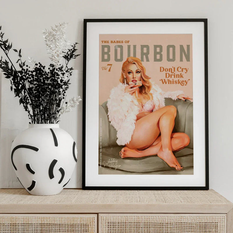 Babes of Bourbon Vol 7 Sexy Vintage Whiskey Pinup Girl - The Whiskey Ginger Framed Art | Home or Office Art
