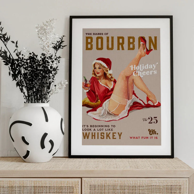 Babes of Bourbon Vol 25 Holiday Cheer Christmas Pinup - The Whiskey Ginger Framed Art | Home or Office Art