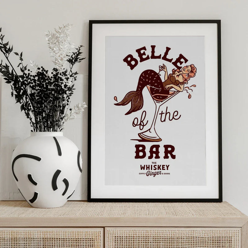 Belle Of The Bar Mermaid Pin Up Art - The Whiskey Ginger Framed Art | Home or Office Art