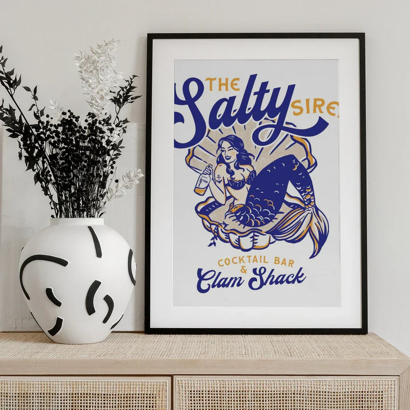 Salty Siren Cocktail Bar &amp; Clam Shack Mermaid - The Whiskey Ginger Framed Art | Home or Office Art