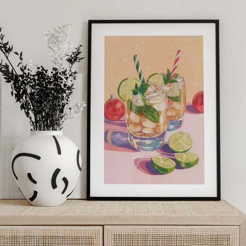 Mojito Summer Cocktails with Lime and Mint - Melloi Art Prints Framed Art | Home or Office Art