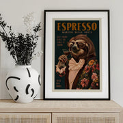 Art Deco Espresso Martini Drinking Sloth - The Whiskey Ginger Framed Art | Home or Office Art