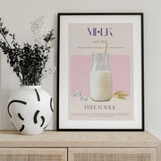 Organic Free Range Milk in a Clear Bottle with Straw - Nazma Khokhar Framed Art | Home or Office Art