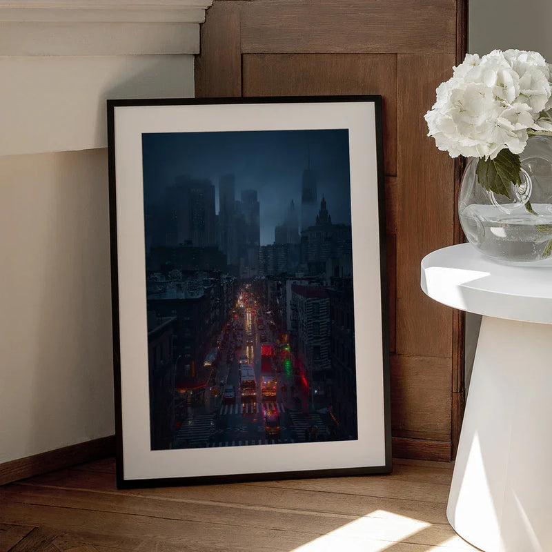 Raining China Town Framed Art Javier de la Torre | Home or Office Art