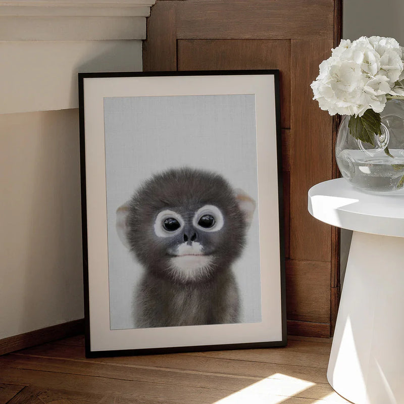 Peekaboo Baby Monkey Framed Art Lola Peacock | Home or Office Art