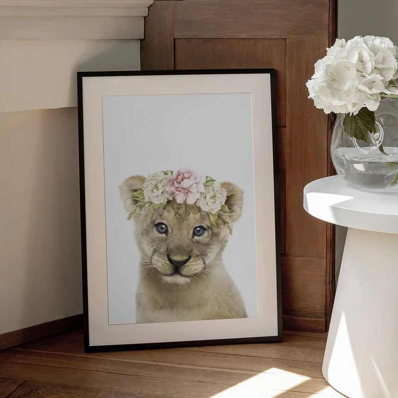 Floral Baby Lion Framed Art Lola Peacock | Home or Office Art