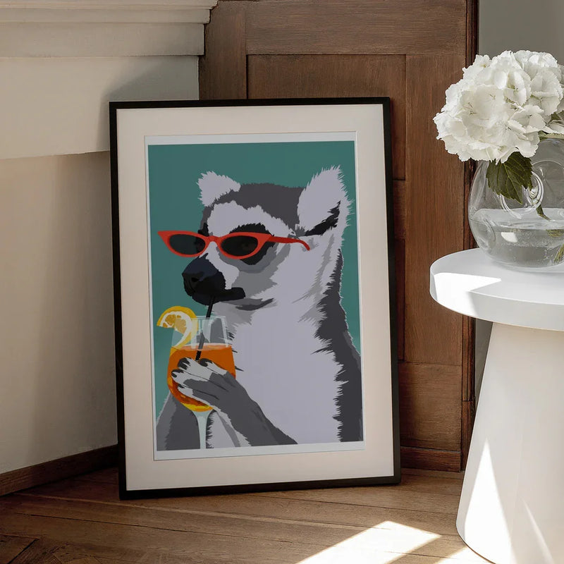 Jugdy Lemur with Drink - ByKammille Framed Art | Home or Office Art