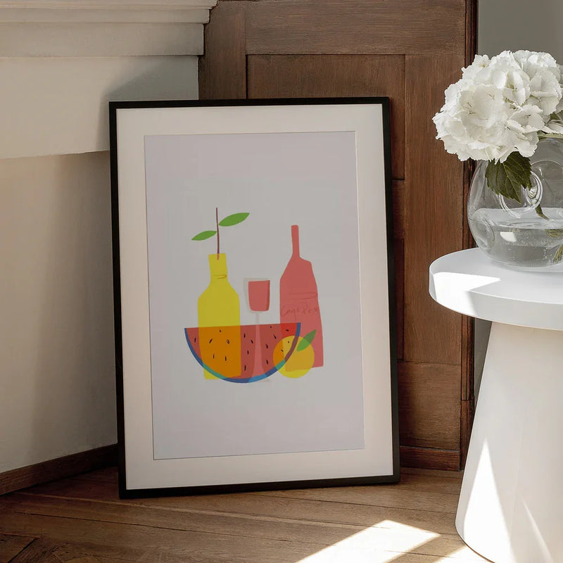 Still Life With Wine and Bottles - Little Dean Framed Art | Home or Office Art