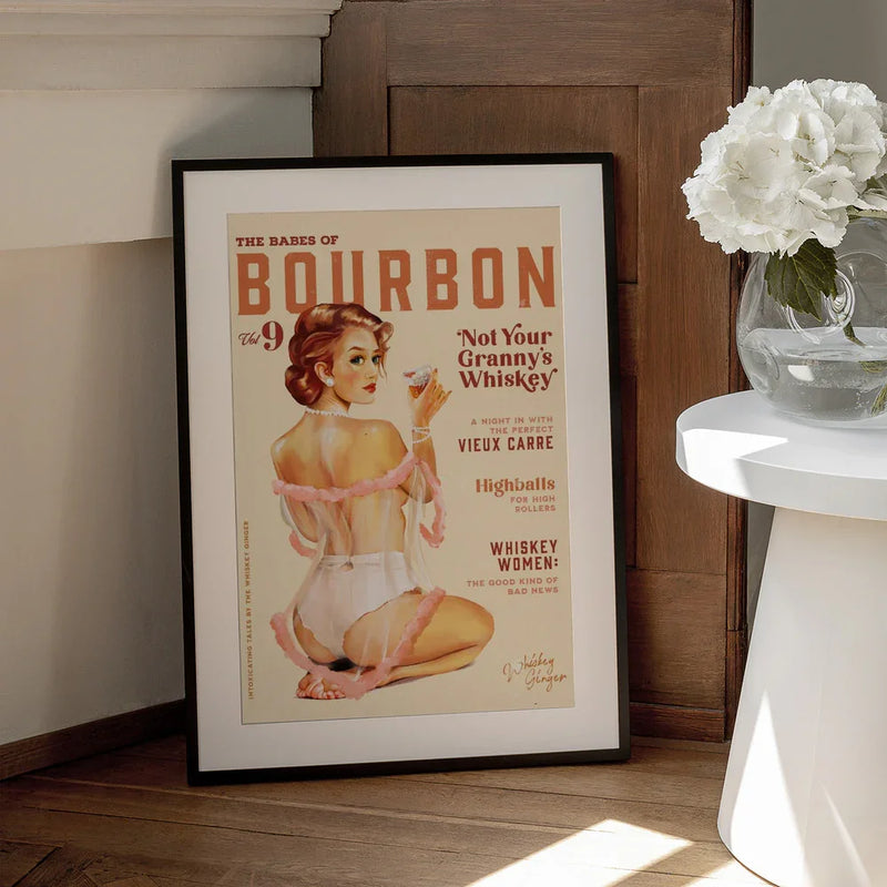 Babes of Bourbon Vol 9 Vintage Whiskey Pinup - The Whiskey Ginger Framed Art | Home or Office Art