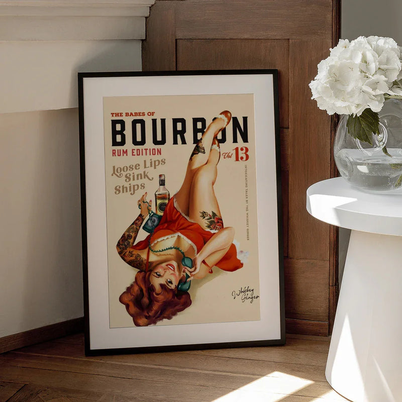 Babes of Bourbon Vol 13 Rum Drinking Pinup Girl Art - The Whiskey Ginger Framed Art | Home or Office Art