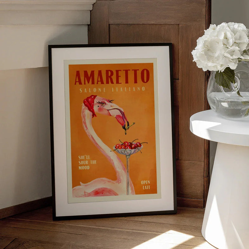 Amaretto Flamingo Art Deco Italian Cafe Travel Art - The Whiskey Ginger Framed Art | Home or Office Art