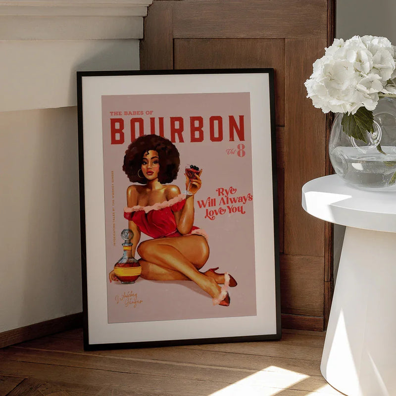 Babes of Bourbon Vol 8 Vintage Pinup Girl With Afro - The Whiskey Ginger Framed Art | Home or Office Art