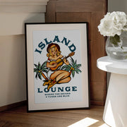 Island Lounge Tropical Pin Up Girl Playing Guitar - The Whiskey Ginger Framed Art | Home or Office Art