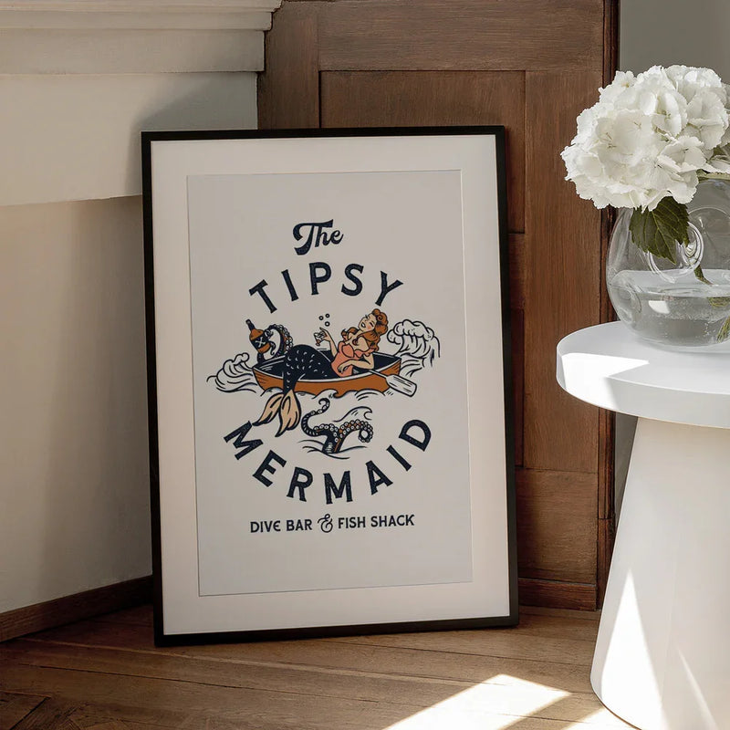 Tipsy Mermaid Dive Bar Mermaid Art - The Whiskey Ginger Framed Art | Home or Office Art