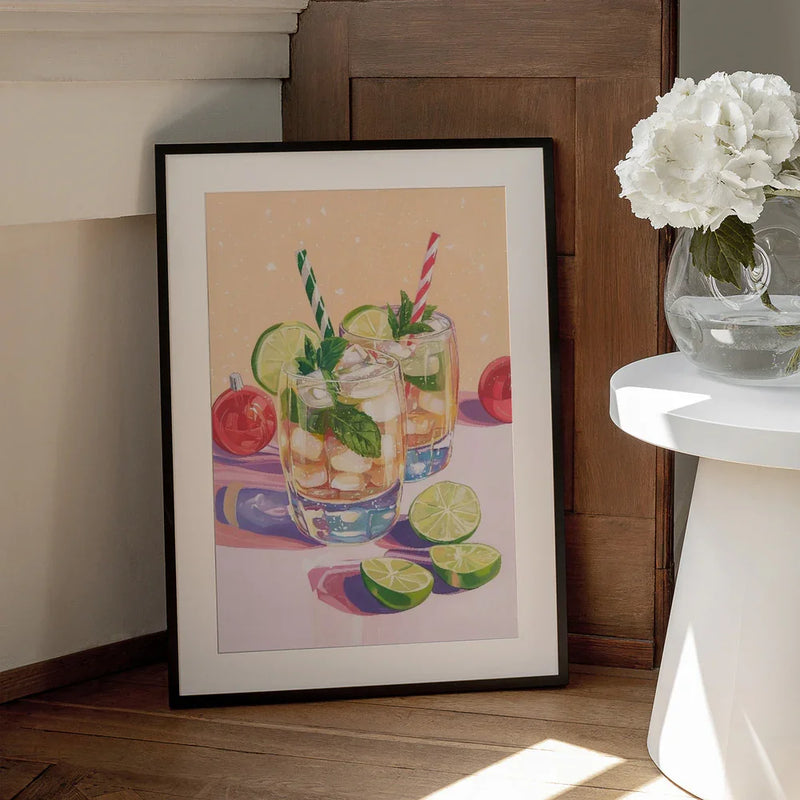 Mojito Summer Cocktails with Lime and Mint - Melloi Art Prints Framed Art | Home or Office Art