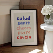 Cheers Typography - Salud Santé Cheers Kanpai Cin cin - Rio Soléy Framed Art | Home or Office Art