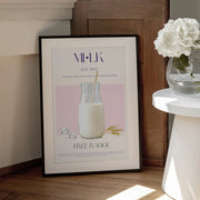 Organic Free Range Milk in a Clear Bottle with Straw - Nazma Khokhar Framed Art | Home or Office Art