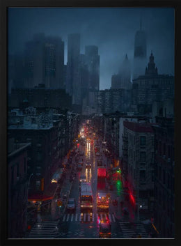 Raining China Town Framed Art Javier de la Torre | Home or Office Art
