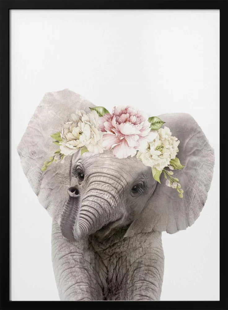 Floral Baby Elephant Framed Art Lola Peacock | Home or Office Art