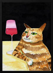 Cat Friday Night Drinks Wine Funny Cat Humour - Sharyn Bursic Framed Art | Home or Office Art