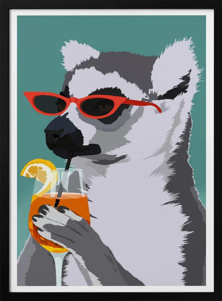 Jugdy Lemur with Drink - ByKammille Framed Art | Home or Office Art