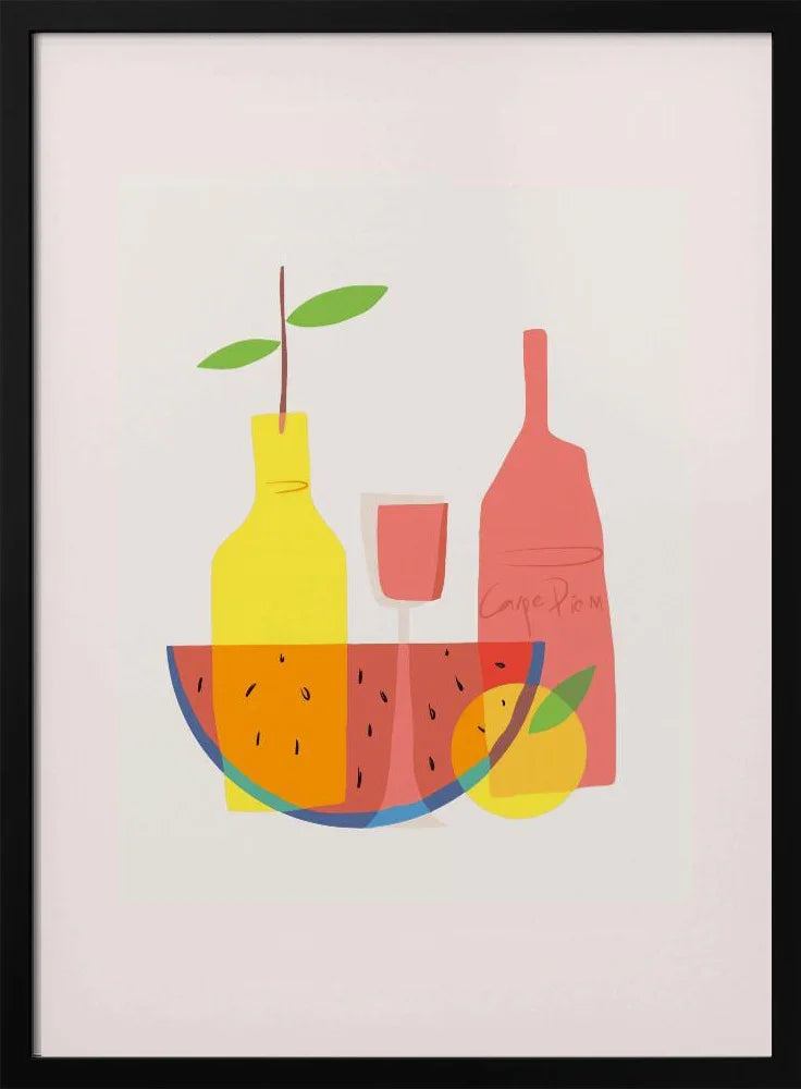 Still Life With Wine and Bottles - Little Dean Framed Art | Home or Office Art
