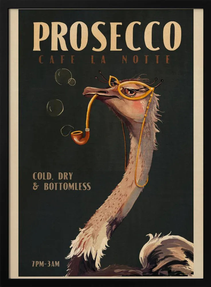 Art Deco Prosecco Wall Art Of An Ostrich - The Whiskey Ginger Framed Art | Home or Office Art