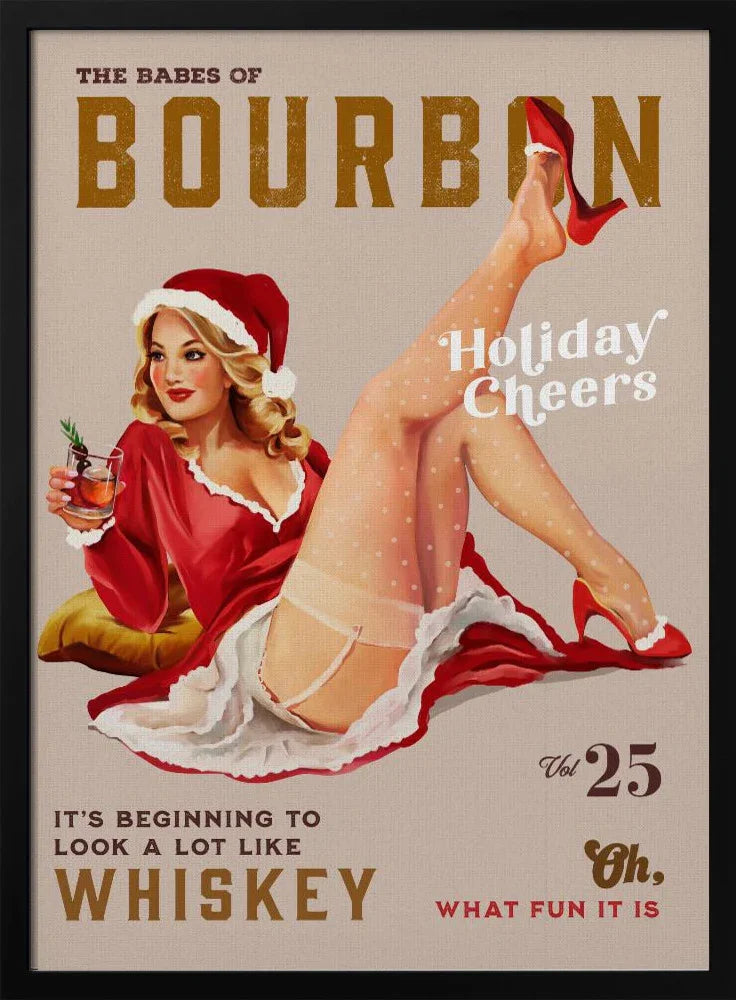 Babes of Bourbon Vol 25 Holiday Cheer Christmas Pinup - The Whiskey Ginger Framed Art | Home or Office Art