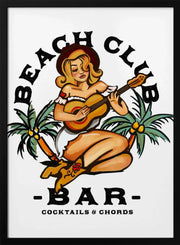 Beach Club Bar. Sailor Jerry Style Pin-up Girl Playing Guitar - The Whiskey Ginger Framed Art | Home or Office Art